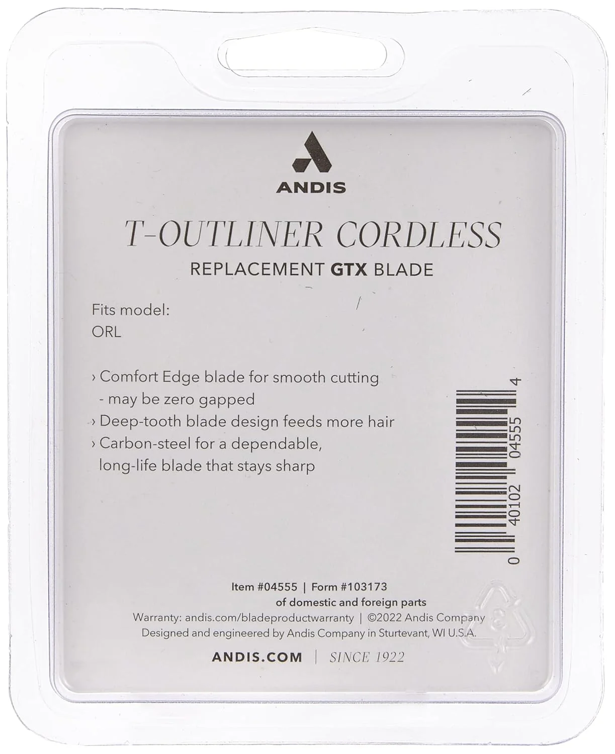 Andis Cordless T-Outliner GTX Blade – Deep Tooth Carbon Steel #103173 - Image 3
