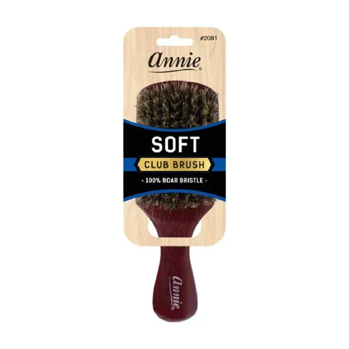 Annie Soft Club Brush 100% Pure Boar Bristles Dark Brown #2081
