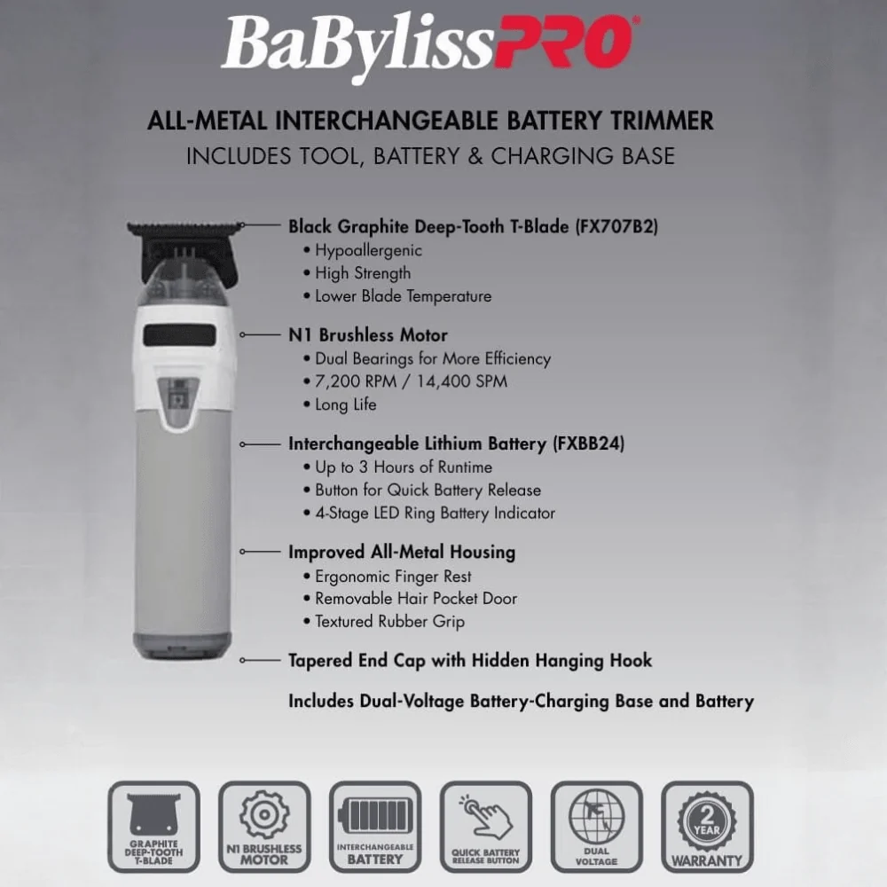 BaBylissPRO FXONE Limited Edition White Trimmer | FX799TW - Image 2
