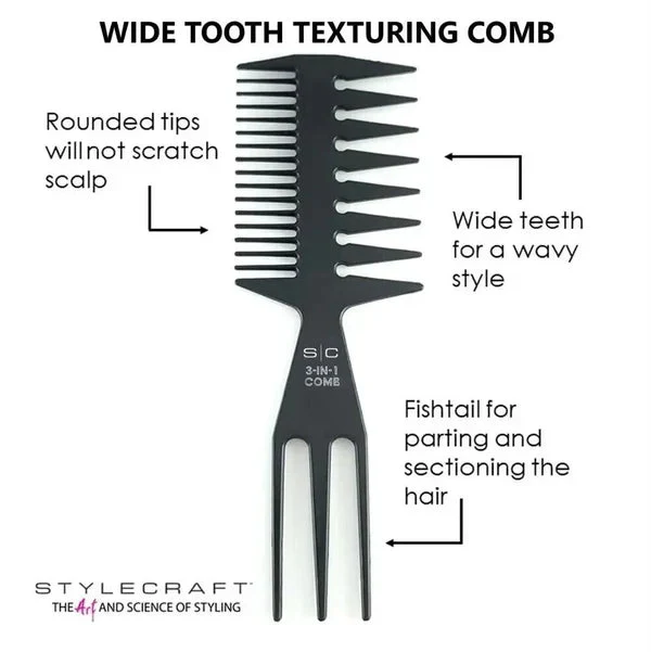 Stylecraft 3-in-1 Wide Tooth Texturizing Barber Fish Hair Comb - Image 4
