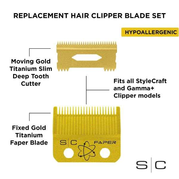Stylecraft Replacement Fixed Gold Titanium Faper Blade Set | SC525G - Image 2