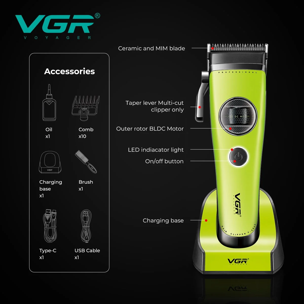 VGR V880C Professional Cordless Clipper – Brushless Motor - Image 3